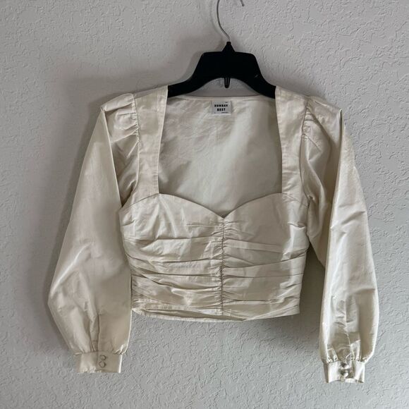 Aritzia Sunday Best Cream Giselle Petal Cropped Top Size 4 - Picture 1 of 13
